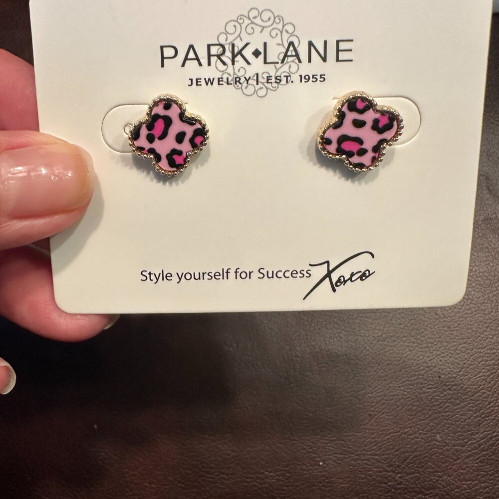 Park Lane Jewelry NEW! Lana earrings pink leopard hand cut lucite post earrings